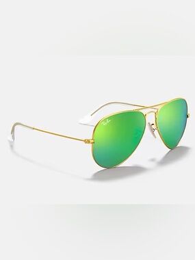 Authentic Ray-Ban Men’s Gold Frame Green Mirrored Sunglasses with Brown Case